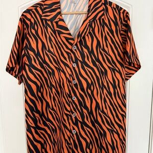 Men's Bold Orange and Black Zebra Print Shirt